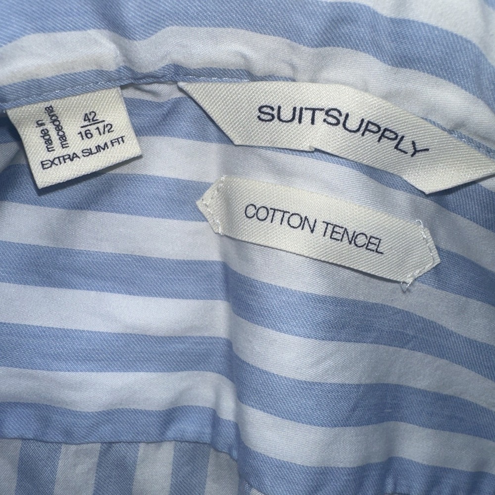 Suitsupply Shirt Size 42/16.5 Blue Striped Long Sleeve Button Up Extra Slim Fit - Picture 4 of 9